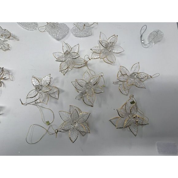 Beautiful Vintage Glass Christmas Tree Ornaments Butterfly Hearts Poinsettia - Picture 10 of 16